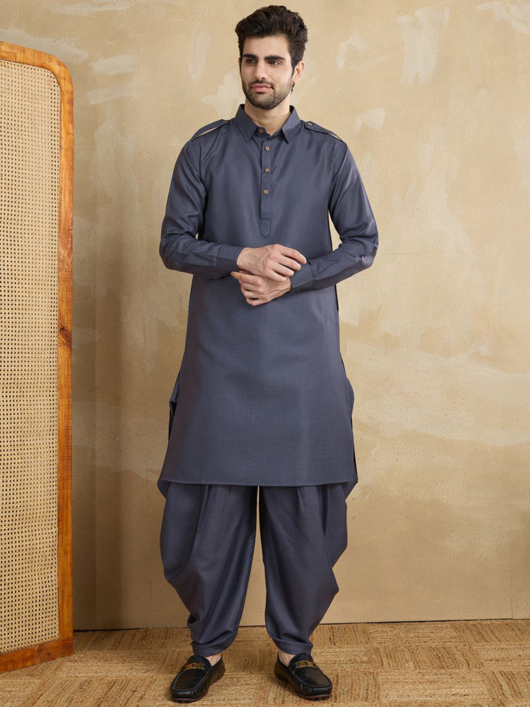 House of Pataudi Shirt Collar Pathani Kurta & Dhoti Pant
