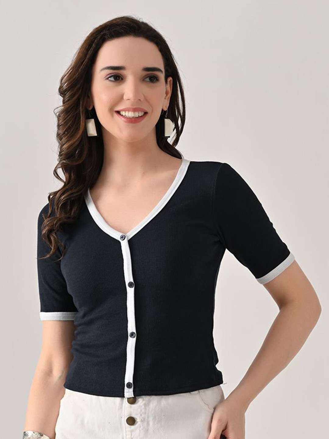 ATTERRI Ribbed Monochrome Fitted Top