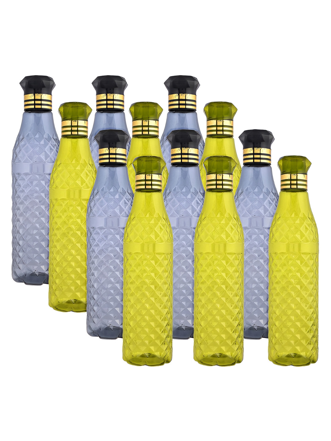 Aura Black & Green 12 Pieces Textured Water Bottles-1 L Each