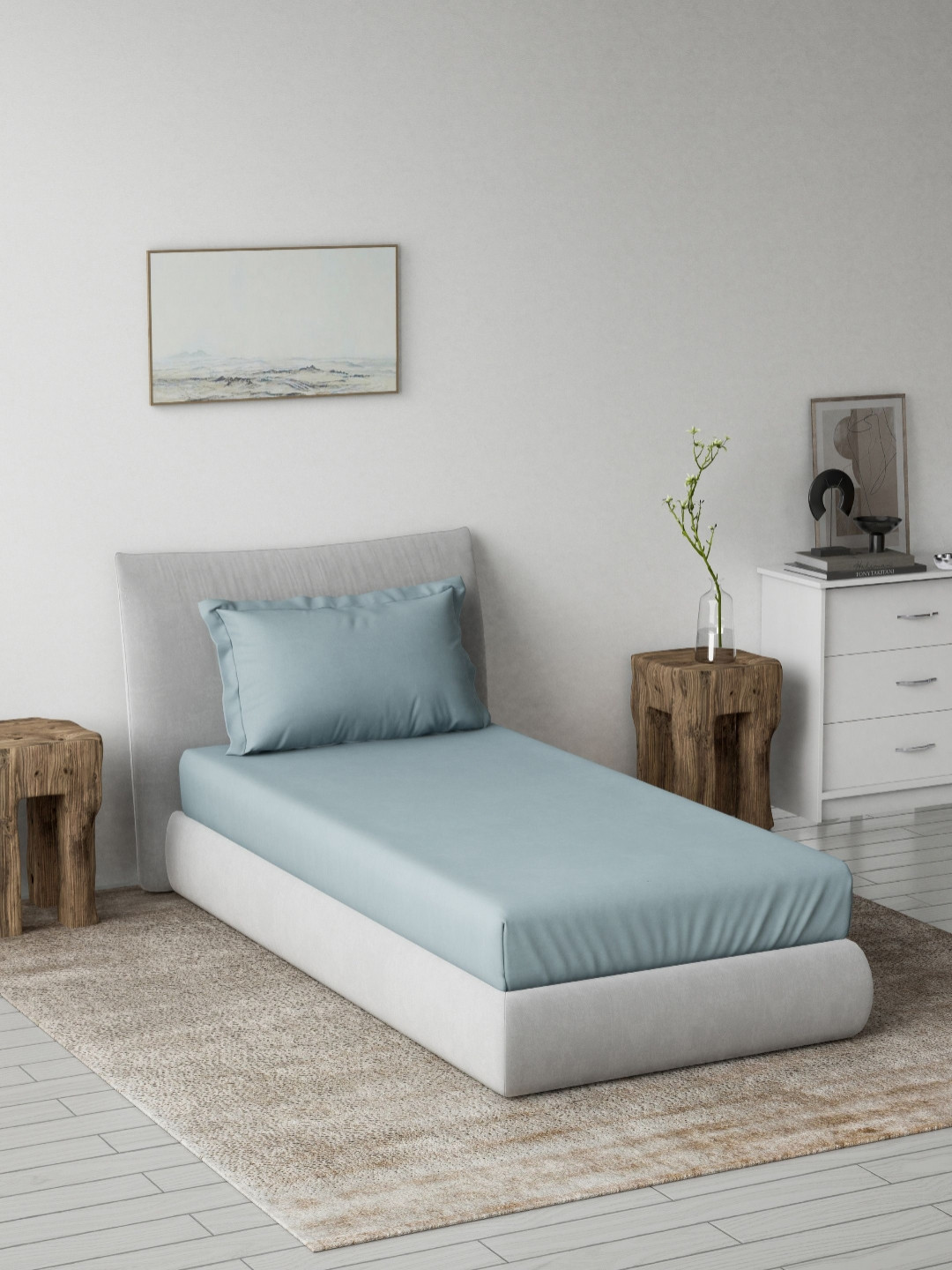 DDecor Blue 180 TC Pure Cotton Single Bedsheet - 1.52 M X 2.24 M