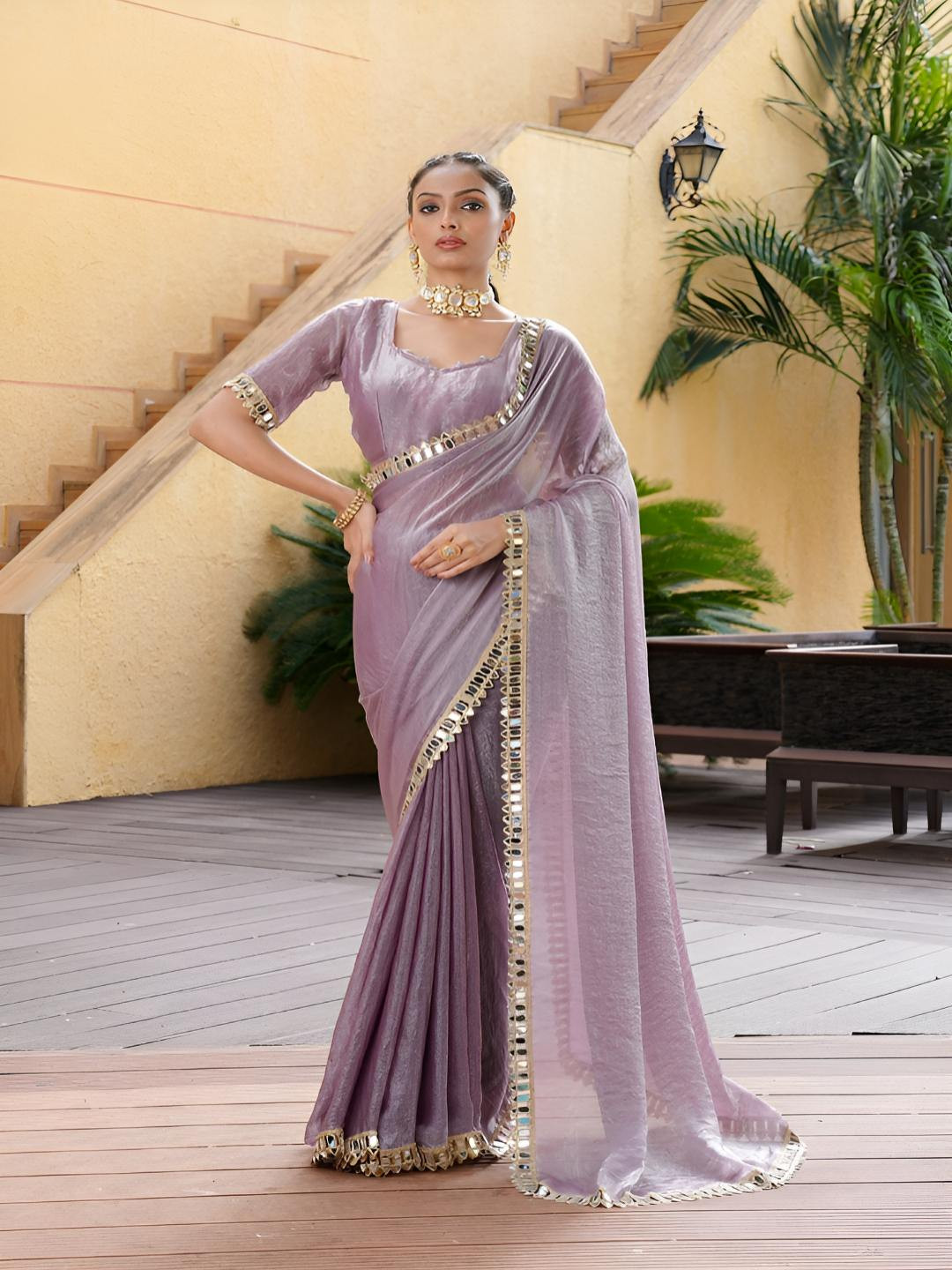 FABMORA Mirror Work Heavy Work Saree