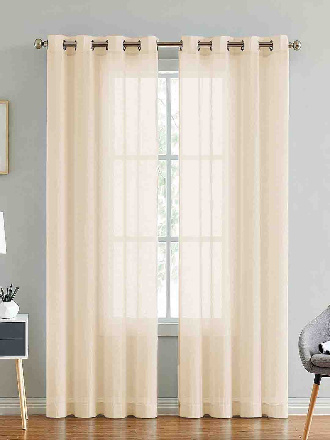 Myntra Elegant Homes Set Of 2 Cream Linen Solid Door Curtain