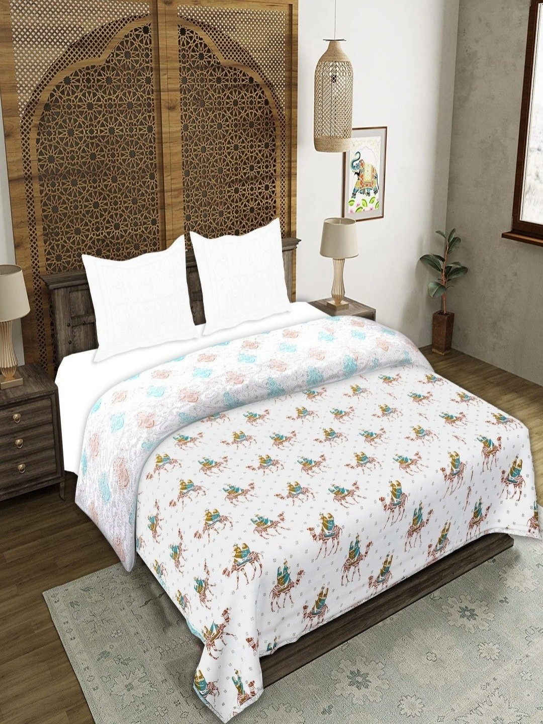 INDRA'S Blue & Green Floral Printed Cotton AC Room 110 GSM Single Bed Dohar