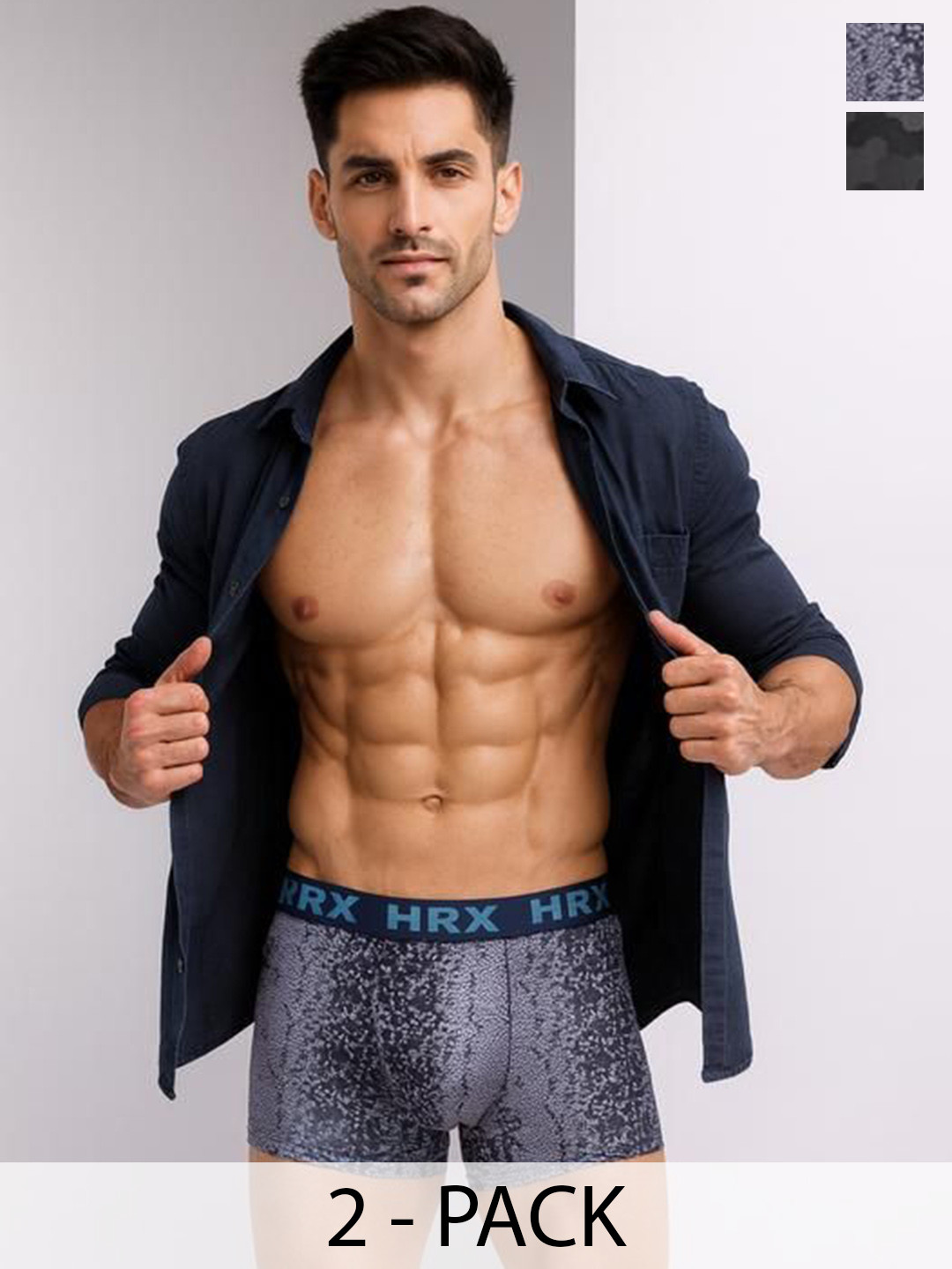 HRX by Hrithik Roshan Pack Of 2 Printed Trunks RE-HTO-PV-Print-106-107-S-Lightgrey
