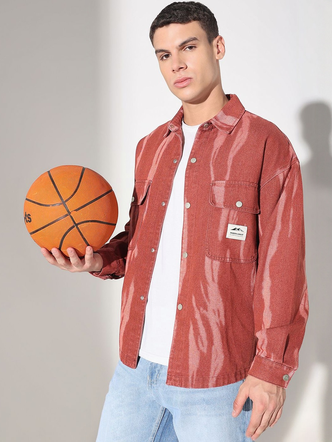 SHOWOFF Men Red Dyed Denim Shacket