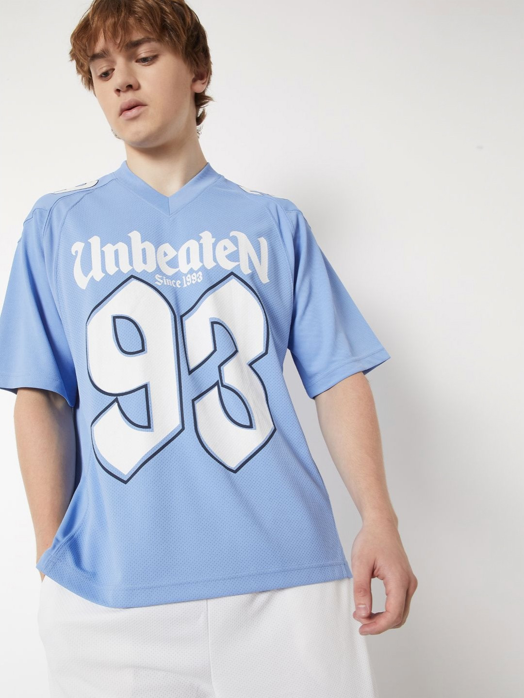 max Typography Printed V-Neck Striped Round Neck Drop Short Sleeves T-shirt