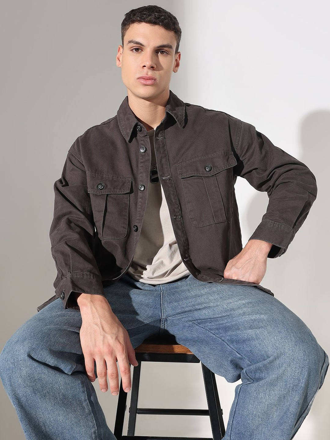 SHOWOFF Men Grey Shacket