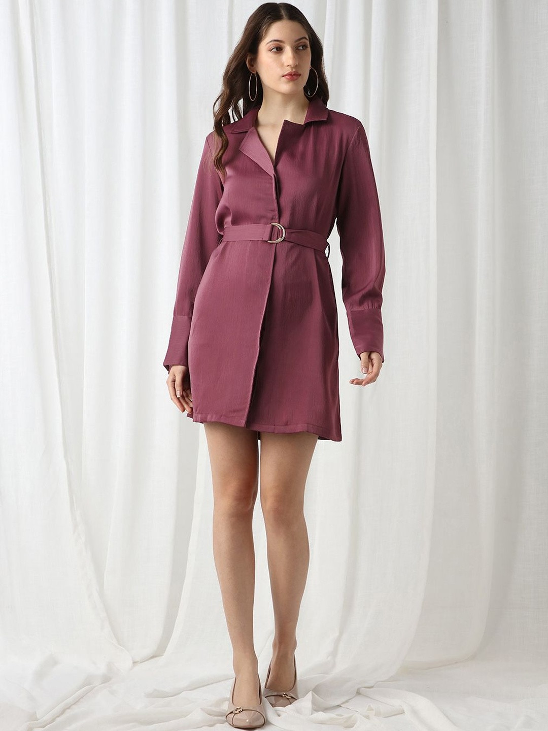 Globus Notched Lapel Collar Formal Satin Mini Blazer Dress
