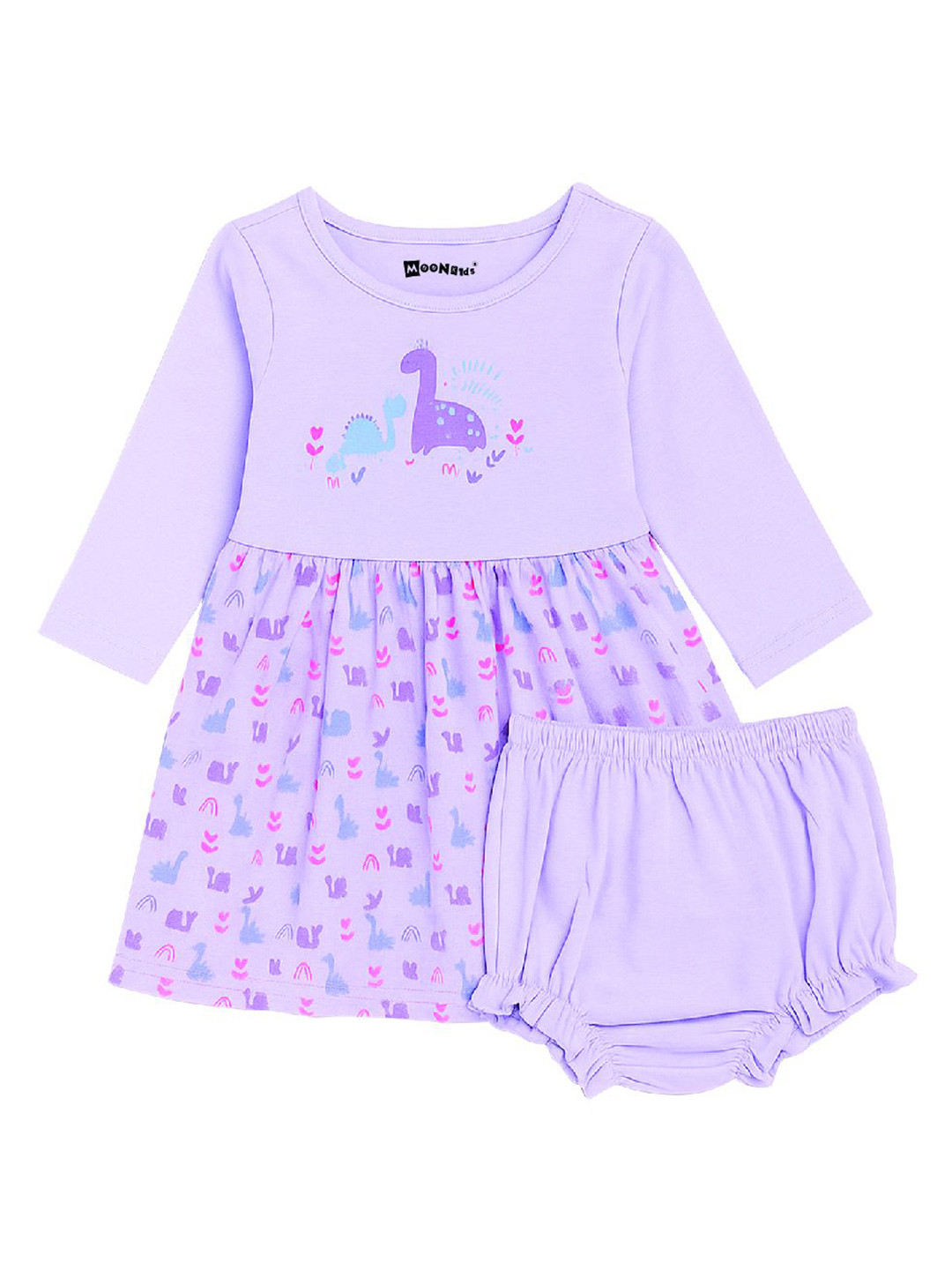 MooNKids Girls Conversational Printed Pure Cotton Fit & Flare Dress