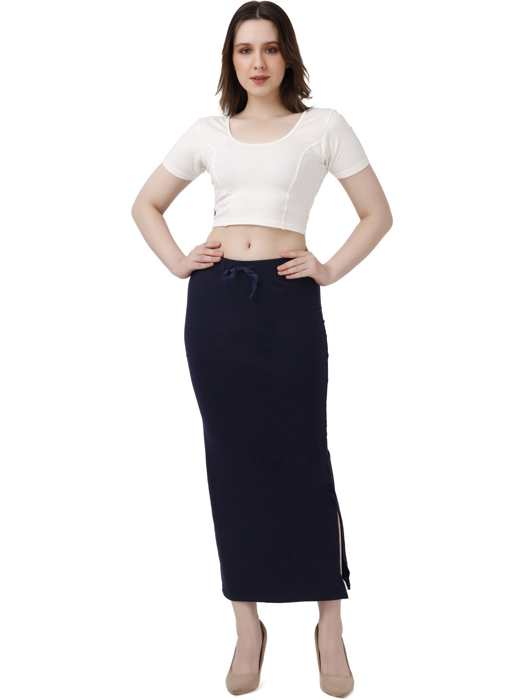 FEMULA Women Navy Blue Cotton Regular Fit Saree Petticoat Shapewear