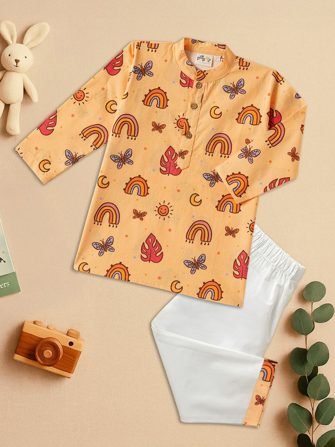 Desi Soota Boys Rainbow & Butterfly Printed Pure Cotton Kurta with Pyjamas