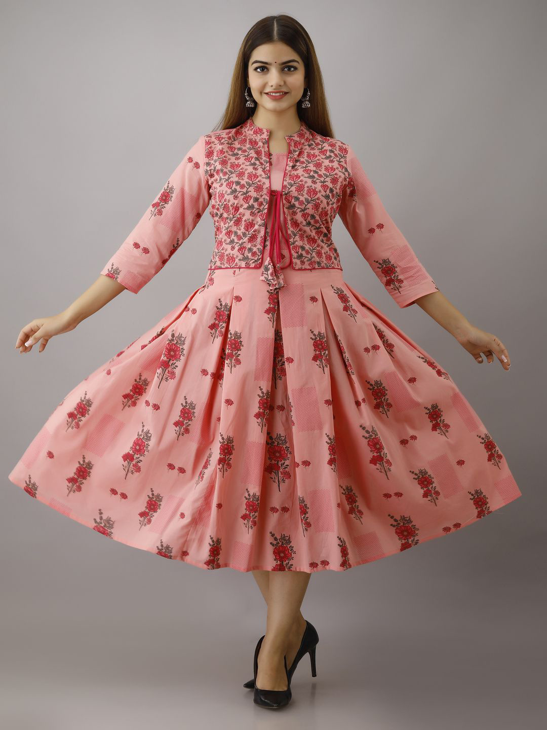 ftDiva Floral Printed Jacket Design Anarkali Kurta