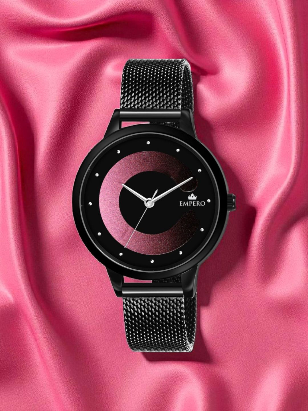 EMPERO Women Brass Printed Dial Analogue Watch EAB69 Pink Dial Black Chain