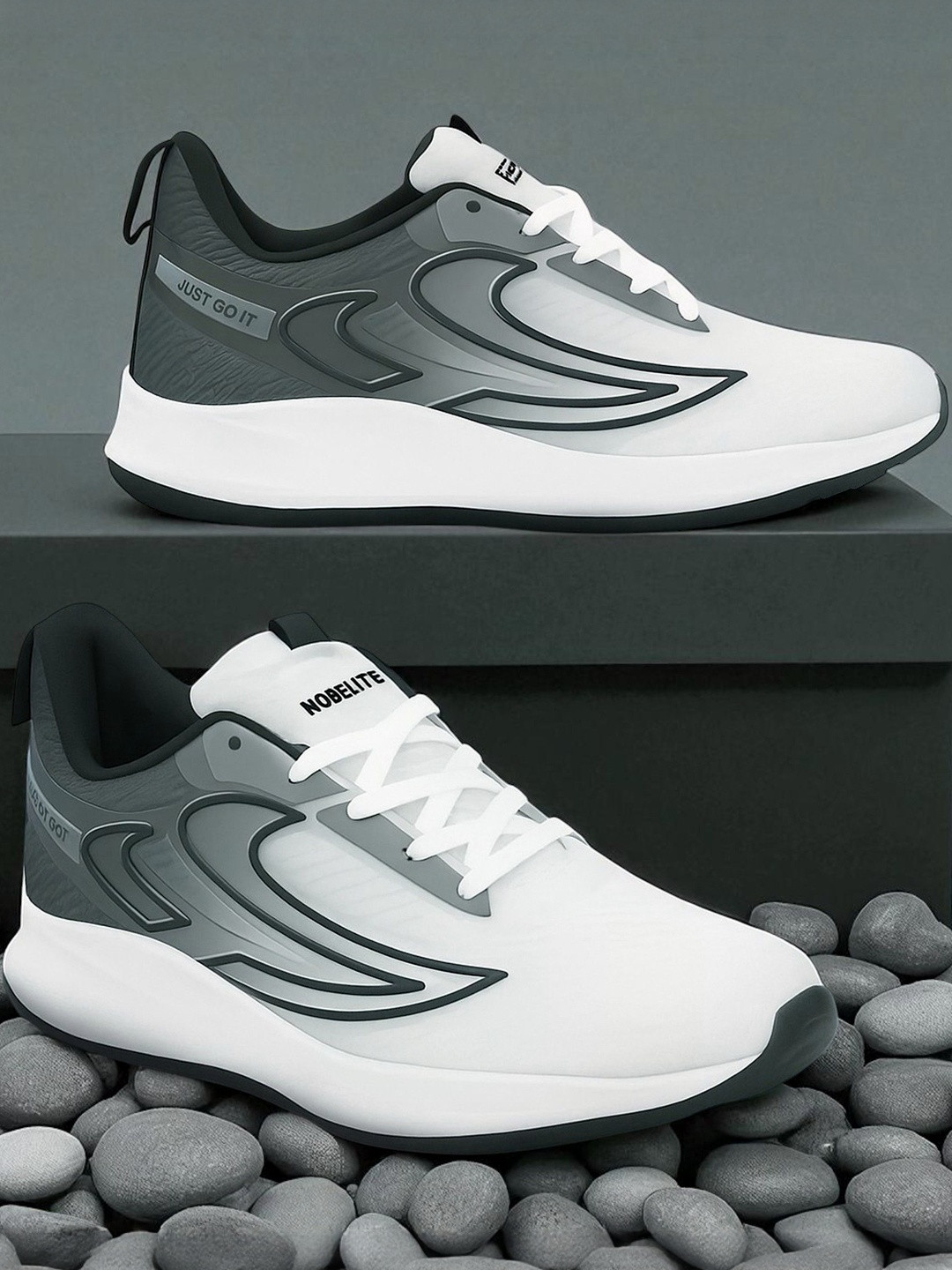 NOBELITE Men White & Black Mesh Running Shoes