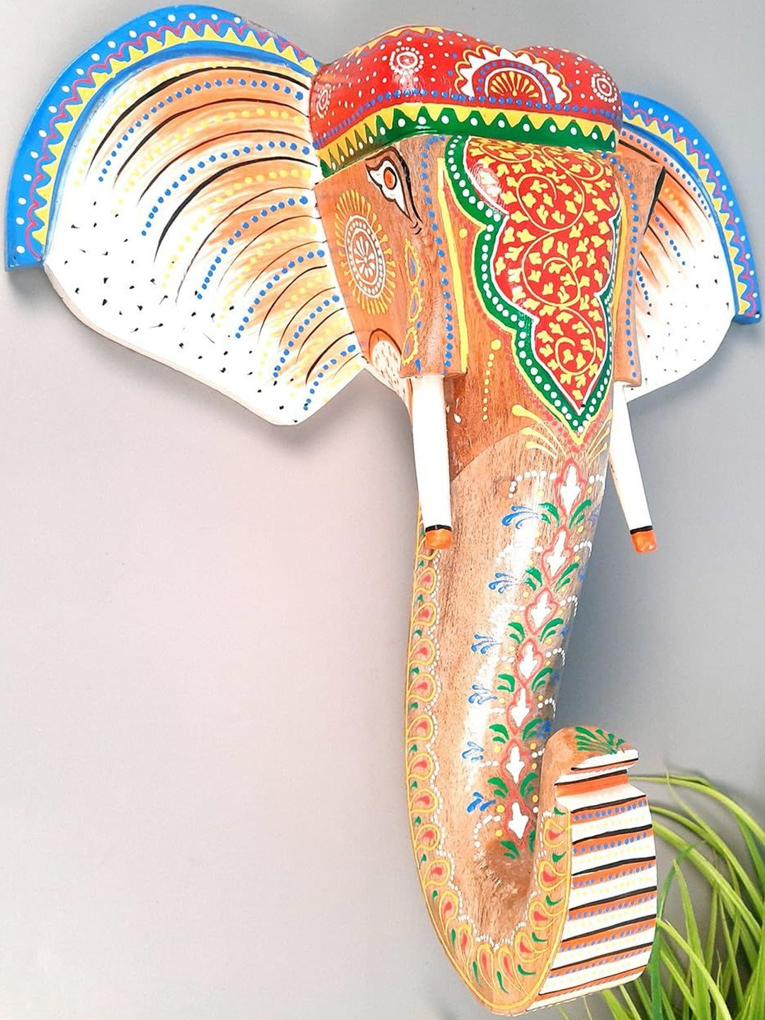 Apkamart Wooden Elephant Head Design Wall Hanging Showpiece