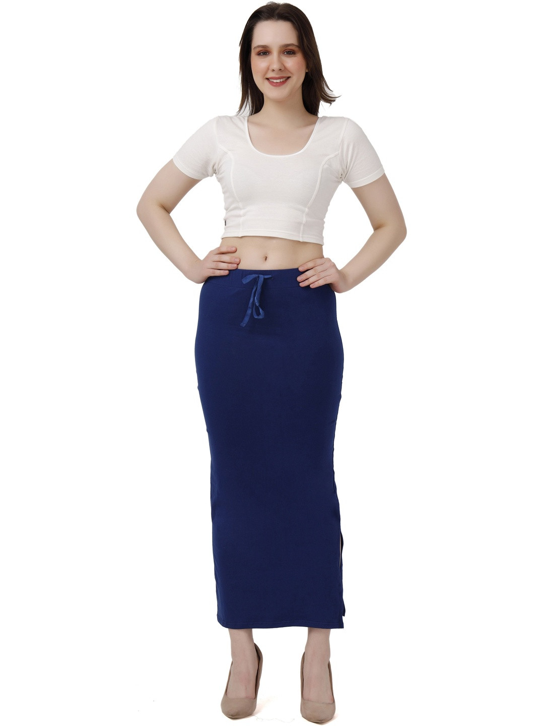 FEMULA Women Blue Solid Cotton Shapewear Petticoat for Saree