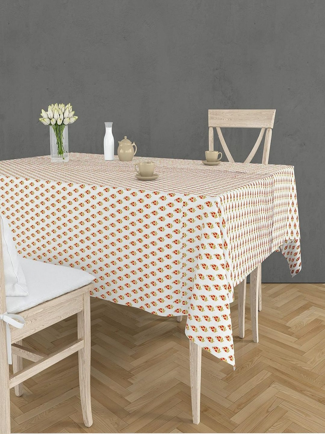 RRC White & Pink Floral Printed Rectangle 6-Seater Table Cover