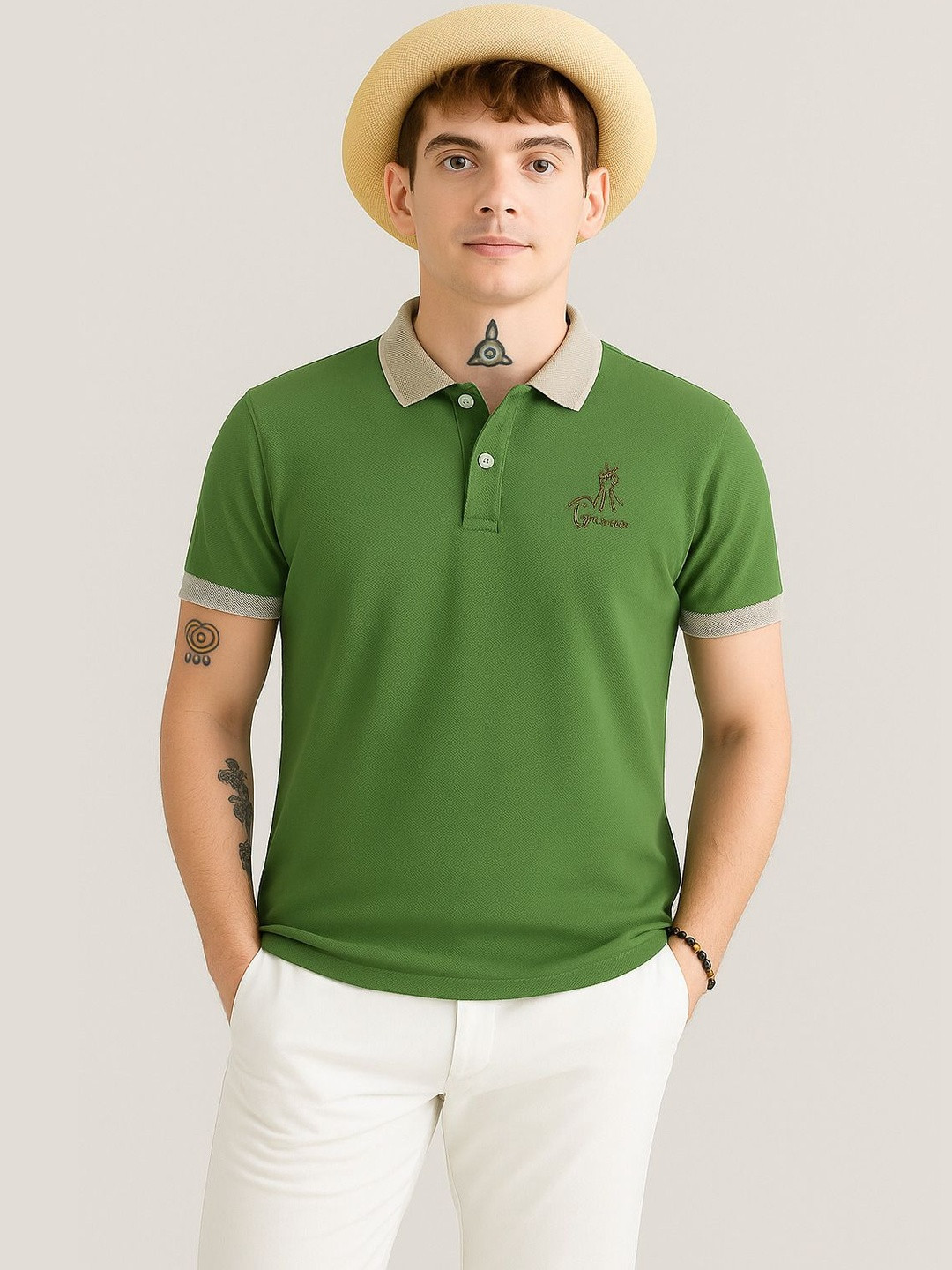COMBRAIDED Men Brand Logo Polo Collar T-shirt