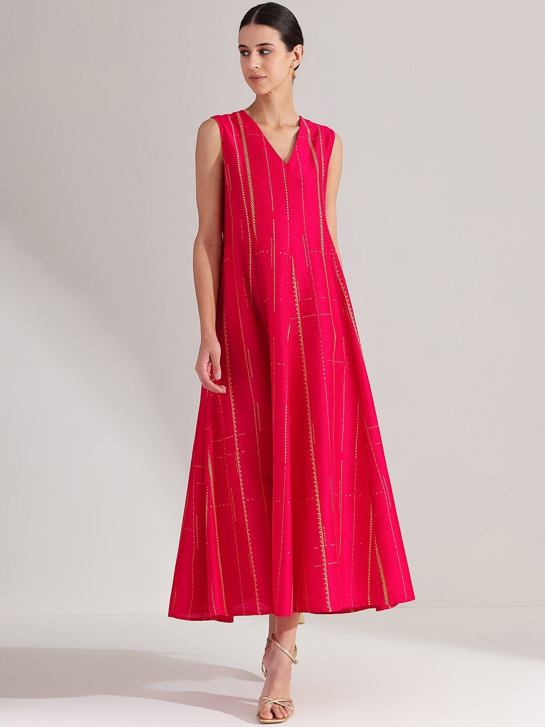 Pink Fort Pink Viscose Geometric Print Sleeveless Dress