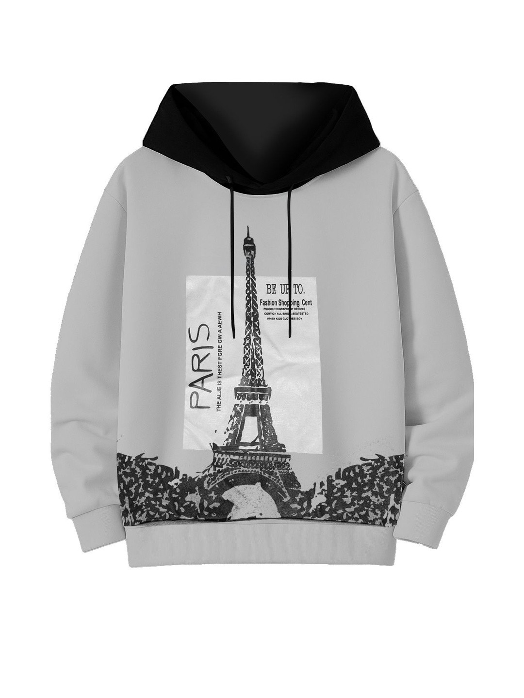 Fasha Unisex Kids Grey Paris Printed Hooded Sweatshirts