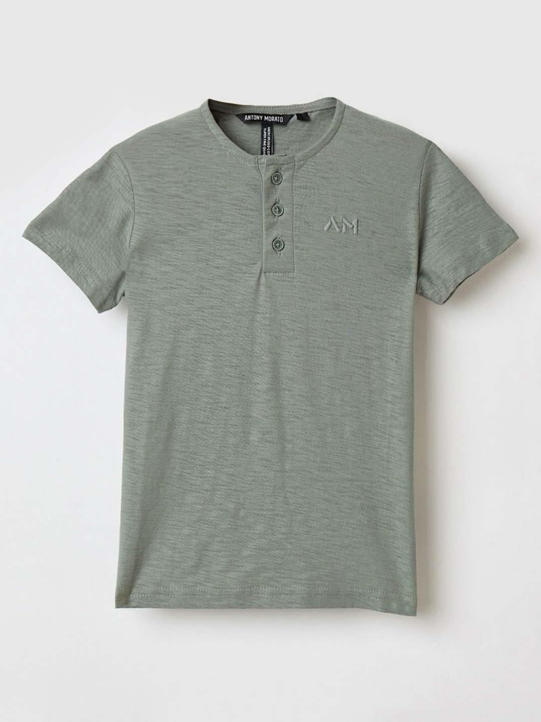 Antony Morato Boys Solid Henley Neck Pure Cotton T-shirt