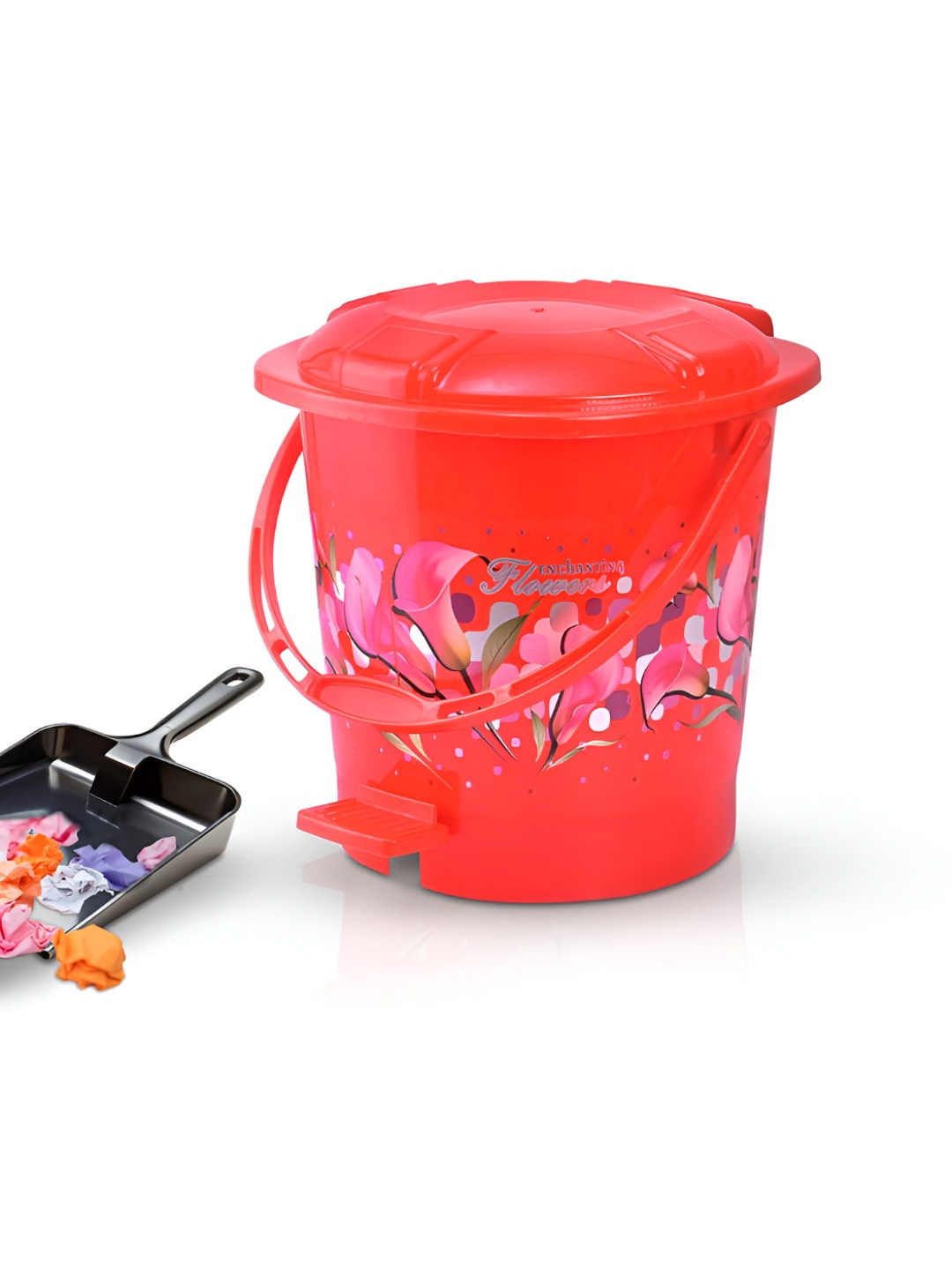 Aura Red Printed Plastic Dust Bin - 7 L