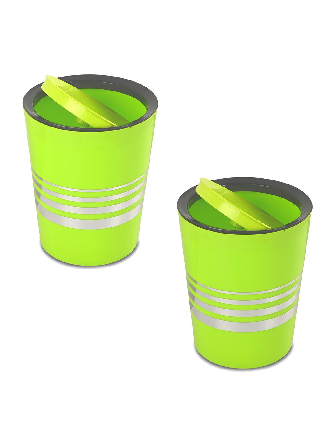 Kuber Industries Green 2 Pcs Plastic 6 Ltr Swing Dustbin with Lid