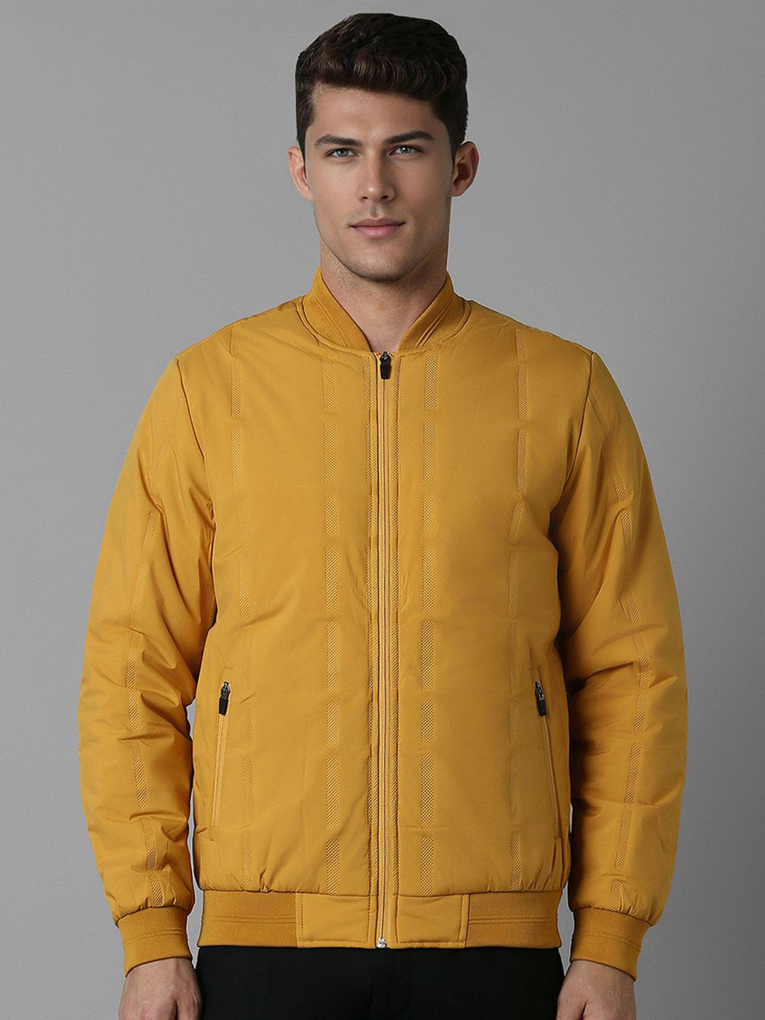 Louis Philippe Sport Textured Mandarin Collar Open Front Jacket