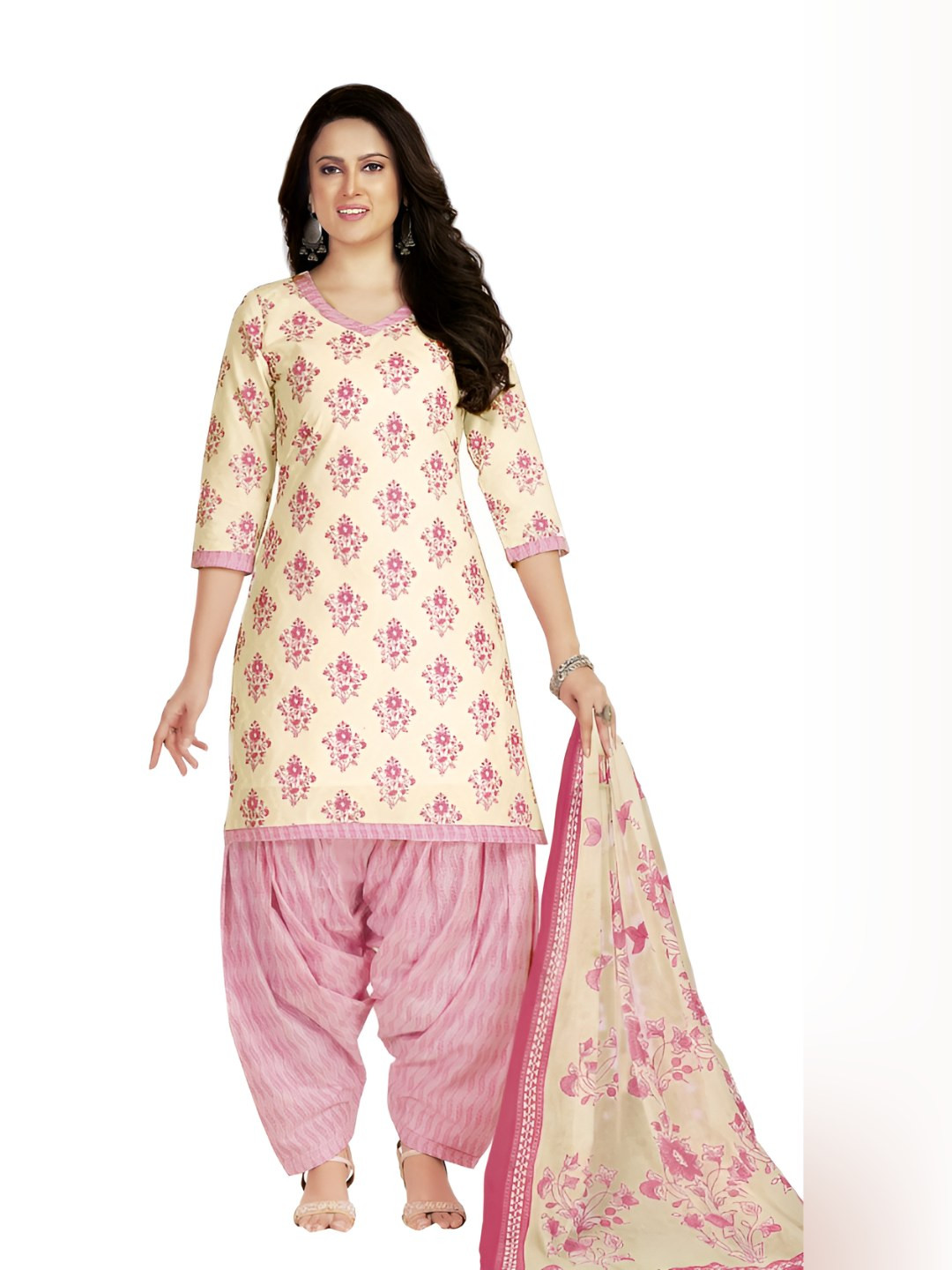 MIRAAN Women Ethnic Motifs Printed Cotton Kurta with Patiala & Dupatta