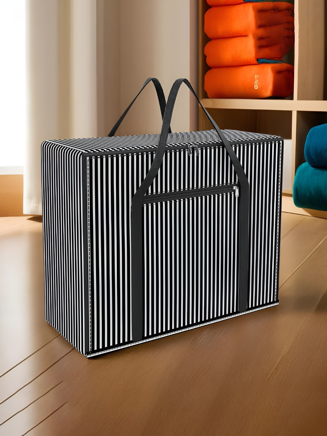 Aura Black & White Striped Storage Bag Organisers