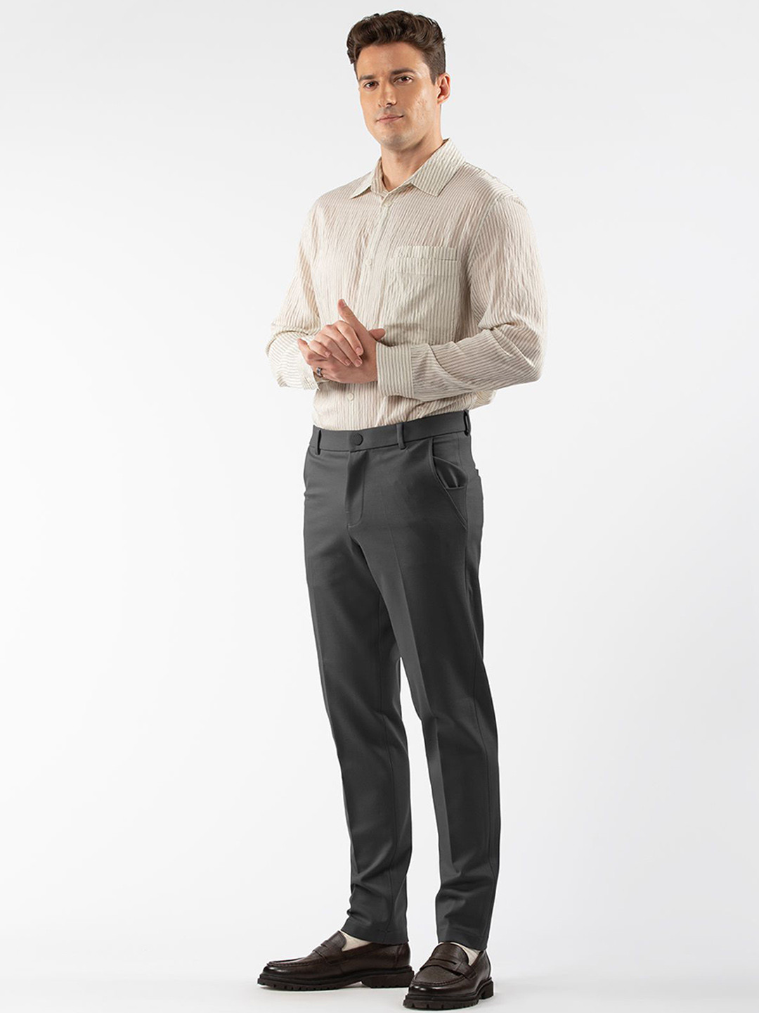 LOVE PANGOLIN Men High-Performance Straight Fit Easy Wash Cotton Trousers