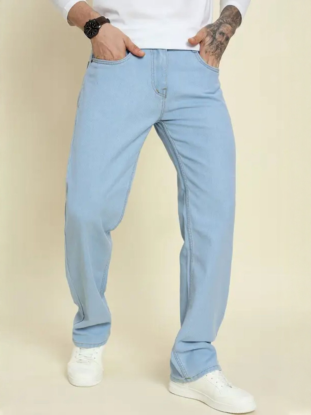 SZN Men Sky Blue Classic Slim Fit Mid-Rise Stretchable Jeans