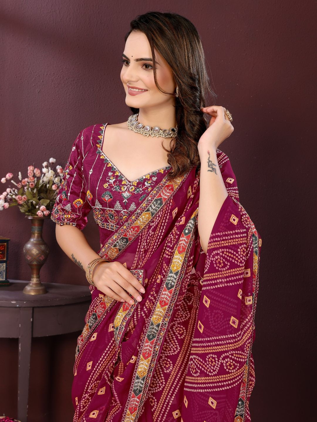 House of Pataudi Bahdhani Printed Designer Saree With Unstitched Blouse