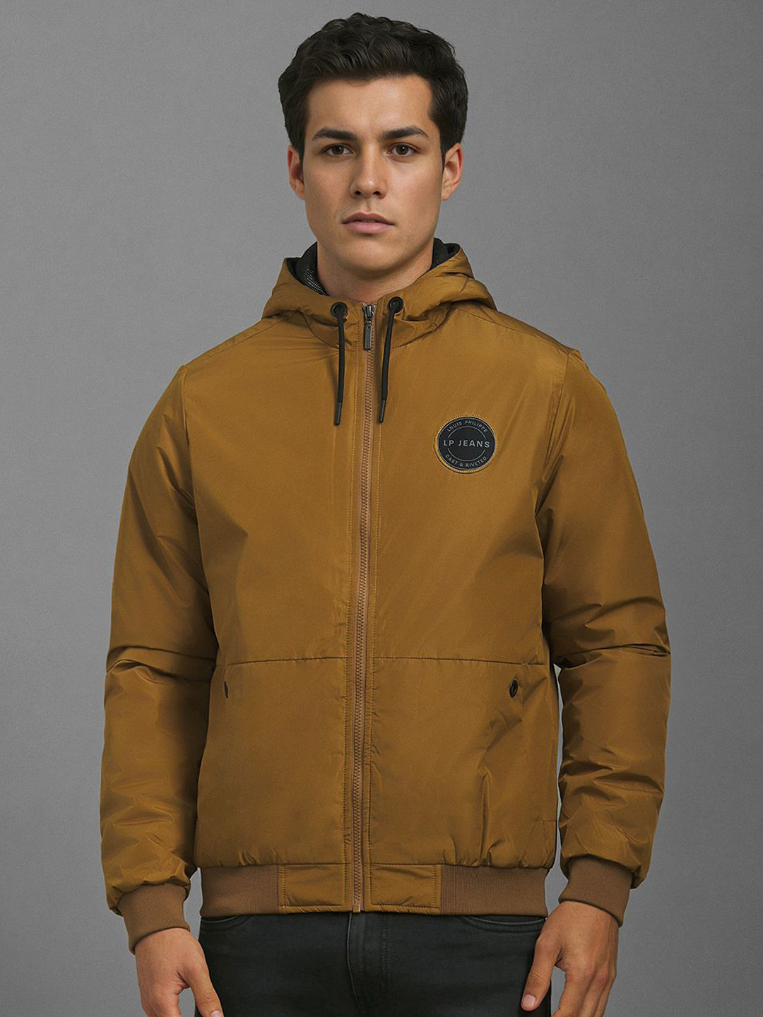 Louis Philippe Jeans Open Front Hooded Pure Cotton Jacket