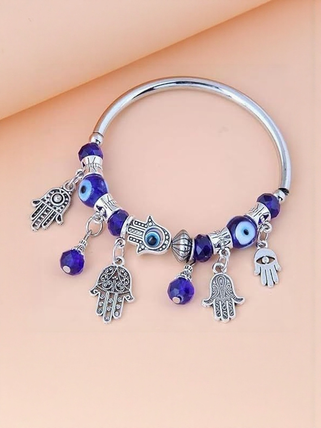 Profounnd Gems & Jewels Unisex Evil Eye & Hamsa Hand Charm Bangle