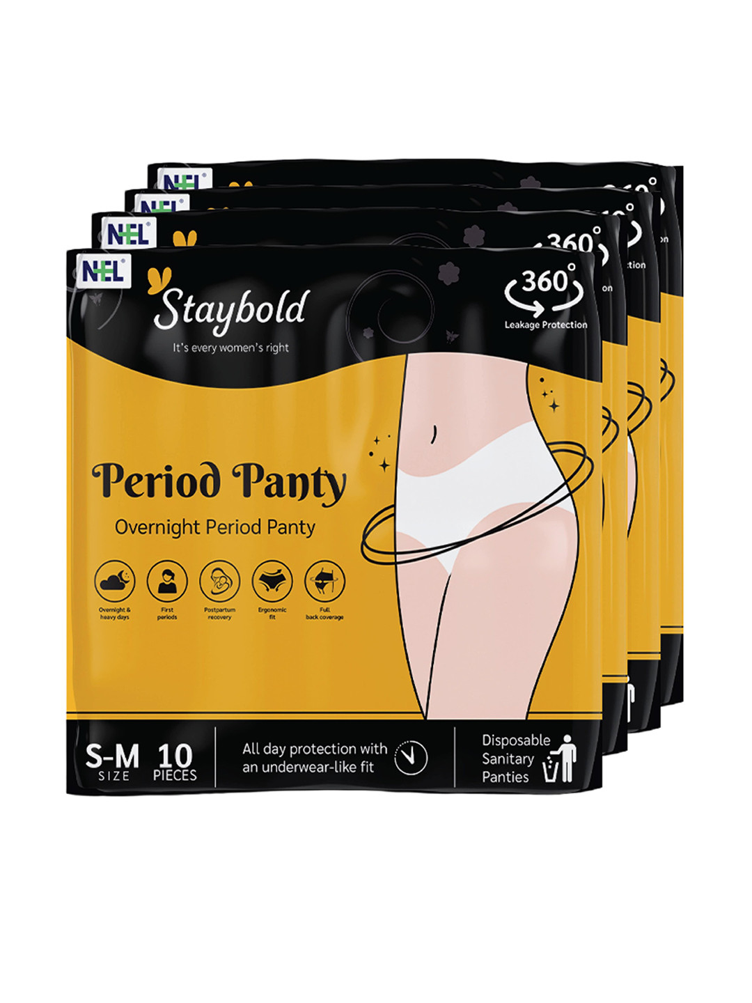 Staybold Set Of 4 Super Absorbent Disposable Period Panties - S/M - 10Pcs Each