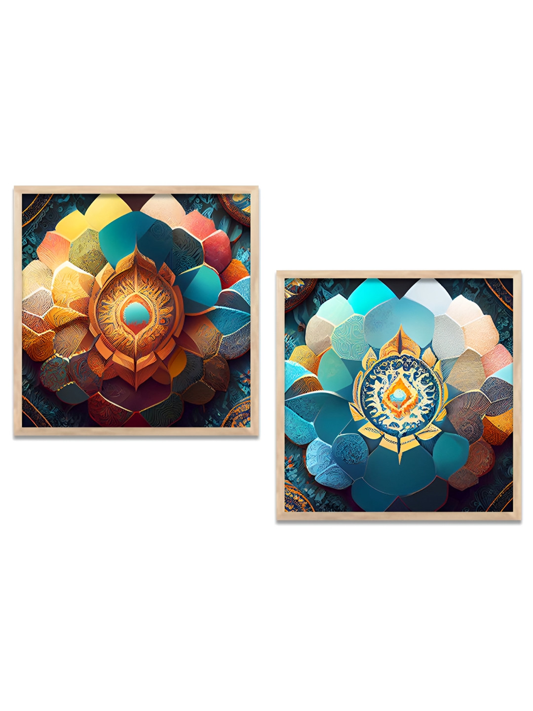 Kotart Blue & Orange 2 Pieces Modern Wooden Square Wall Arts