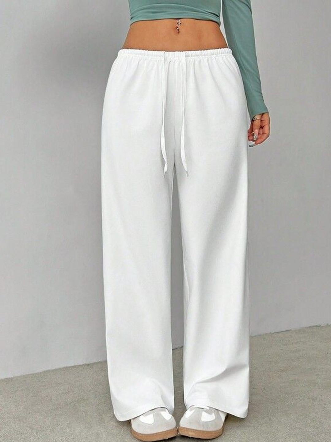 SZN Women White Loose Fit Wide Leg Trousers