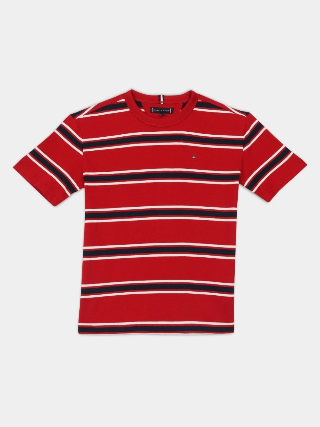 Tommy Hilfiger Boys Striped Printed Round Neck Cotton Relaxed Fit T-Shirt
