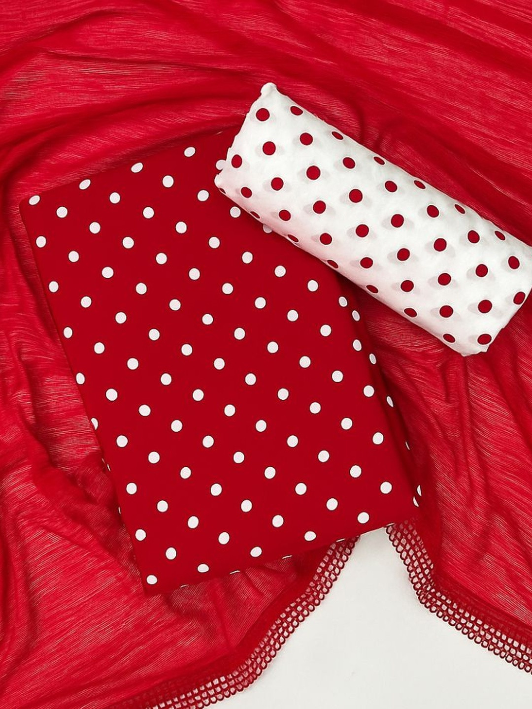 Moda Rapido Women Unstitched Polka Dot Print Dress Material With Dupatta