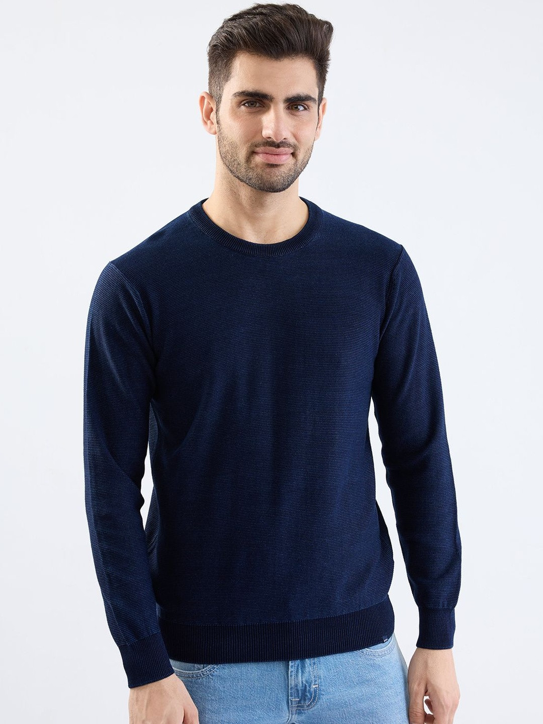 Spykar  Men Indigo Blue Slim Fit Casual Sweaters