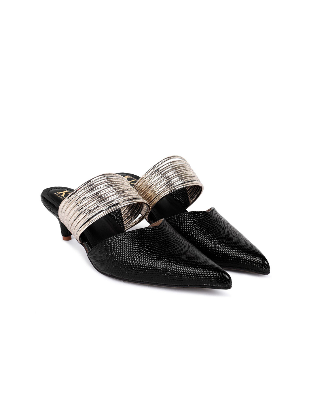 KDB FASHIONS Leather Textured Pointed Toe Stiletto Heels