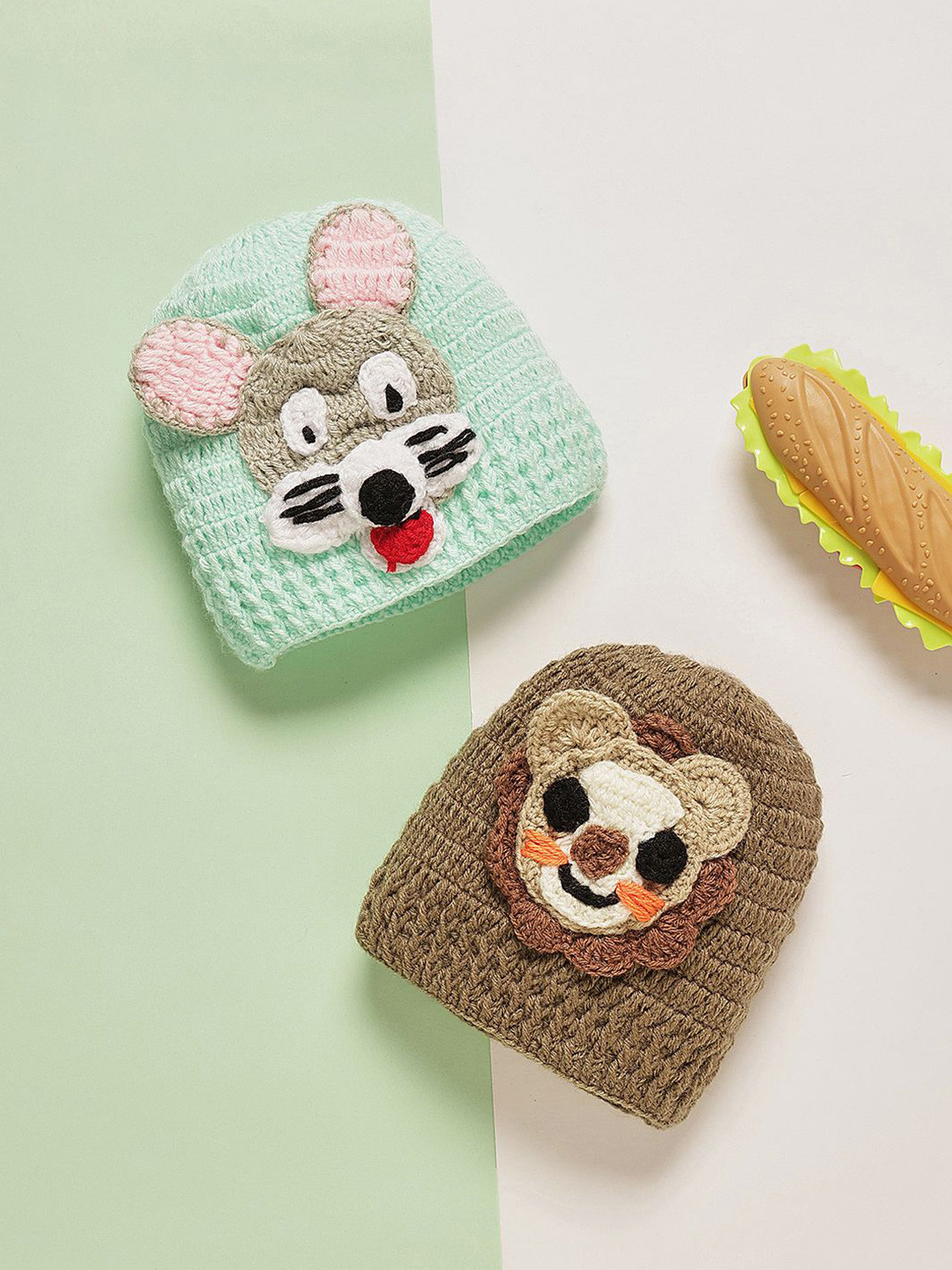 CHUTPUT Kids Set of 2 Hand knitted  Crochet Caps- Brow