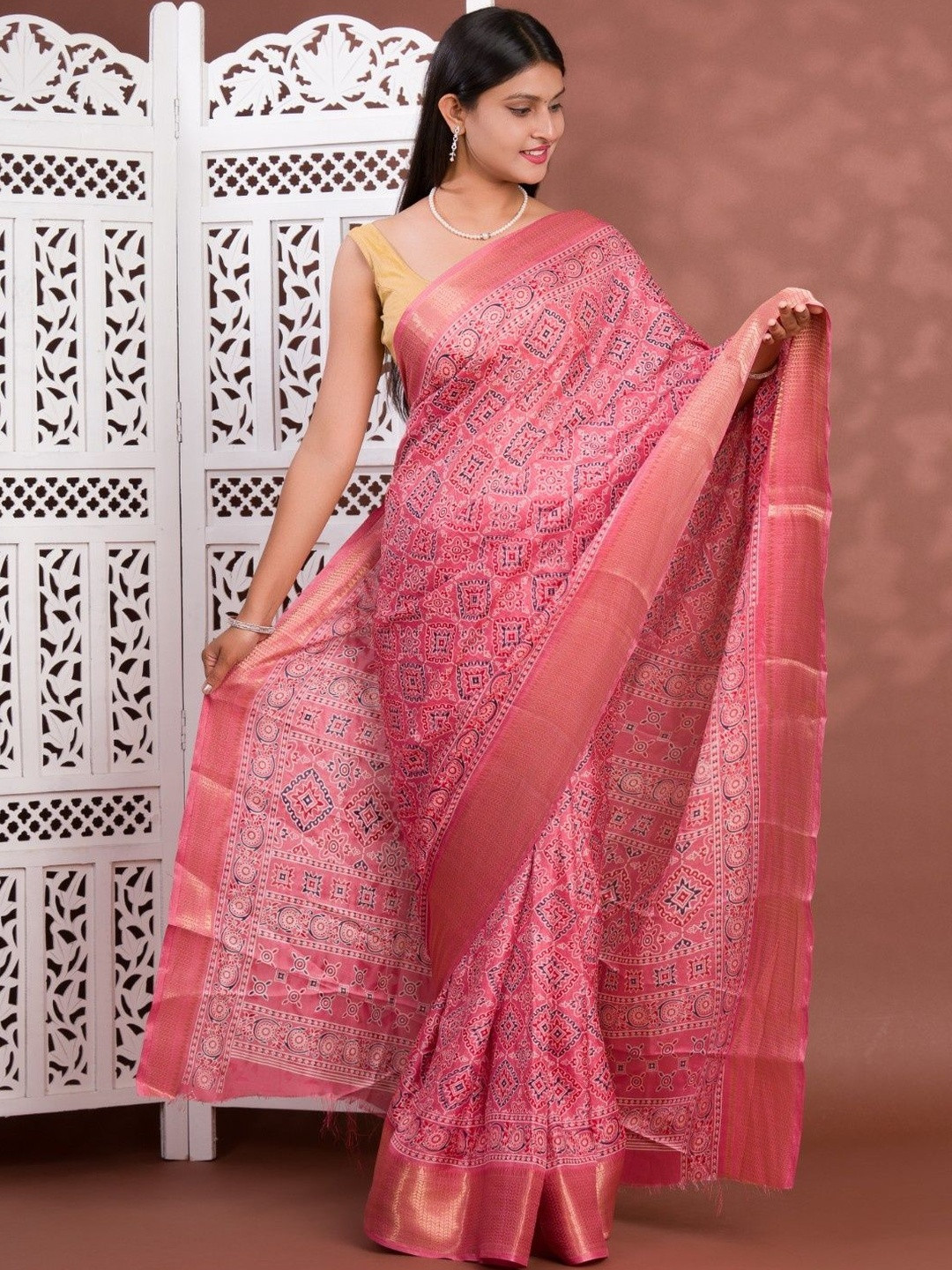 KCPC BANDHANI Pink Silk Cotton Printed Sarees