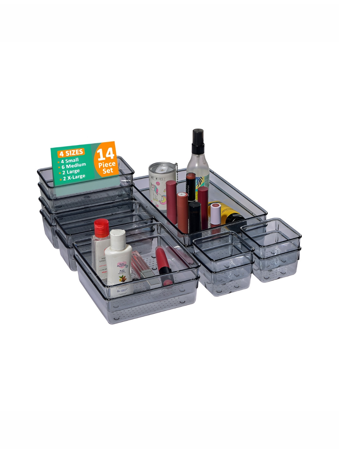 RUBOXA Black 14 Pieces Wardrobe Drawer Organisers