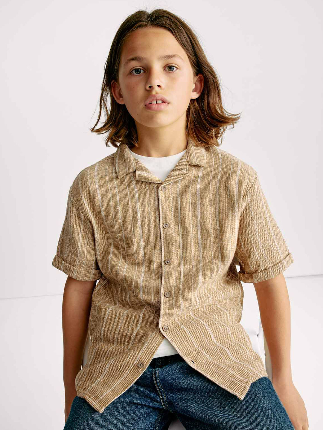 Marks & Spencer Boys Striped Button-Down Collar Regular Fit Pure Cotton Casual Shirt