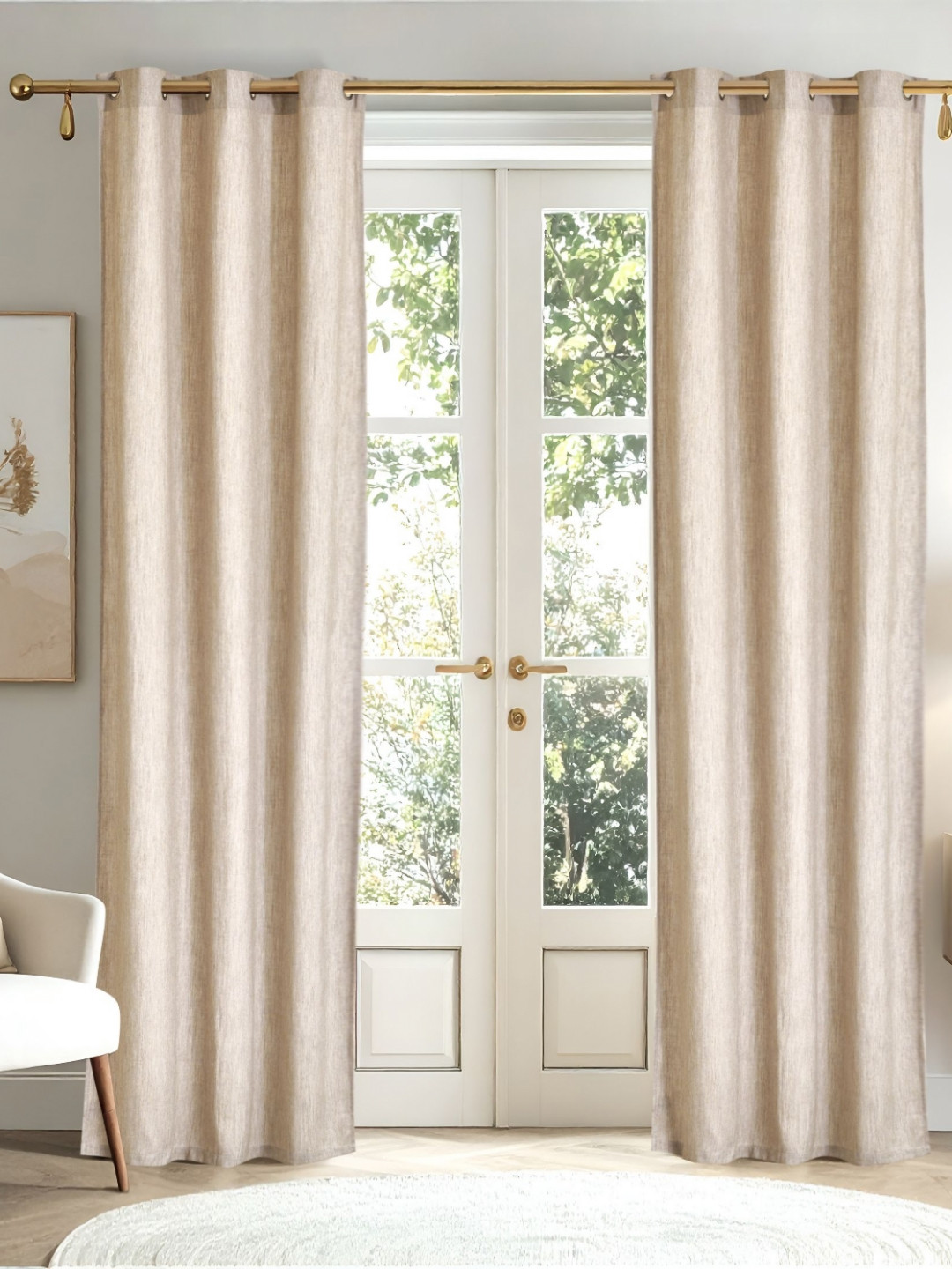 Home Centre Arena Beige & White 2 Pieces Woven Light Filtering Door Curtains