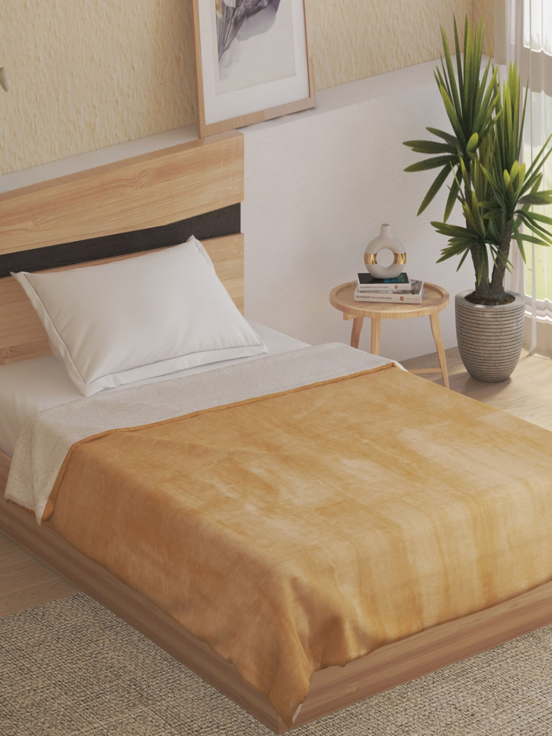 Home Centre Cloud Cozy Brown & White 350 GSM Single Bed Blanket