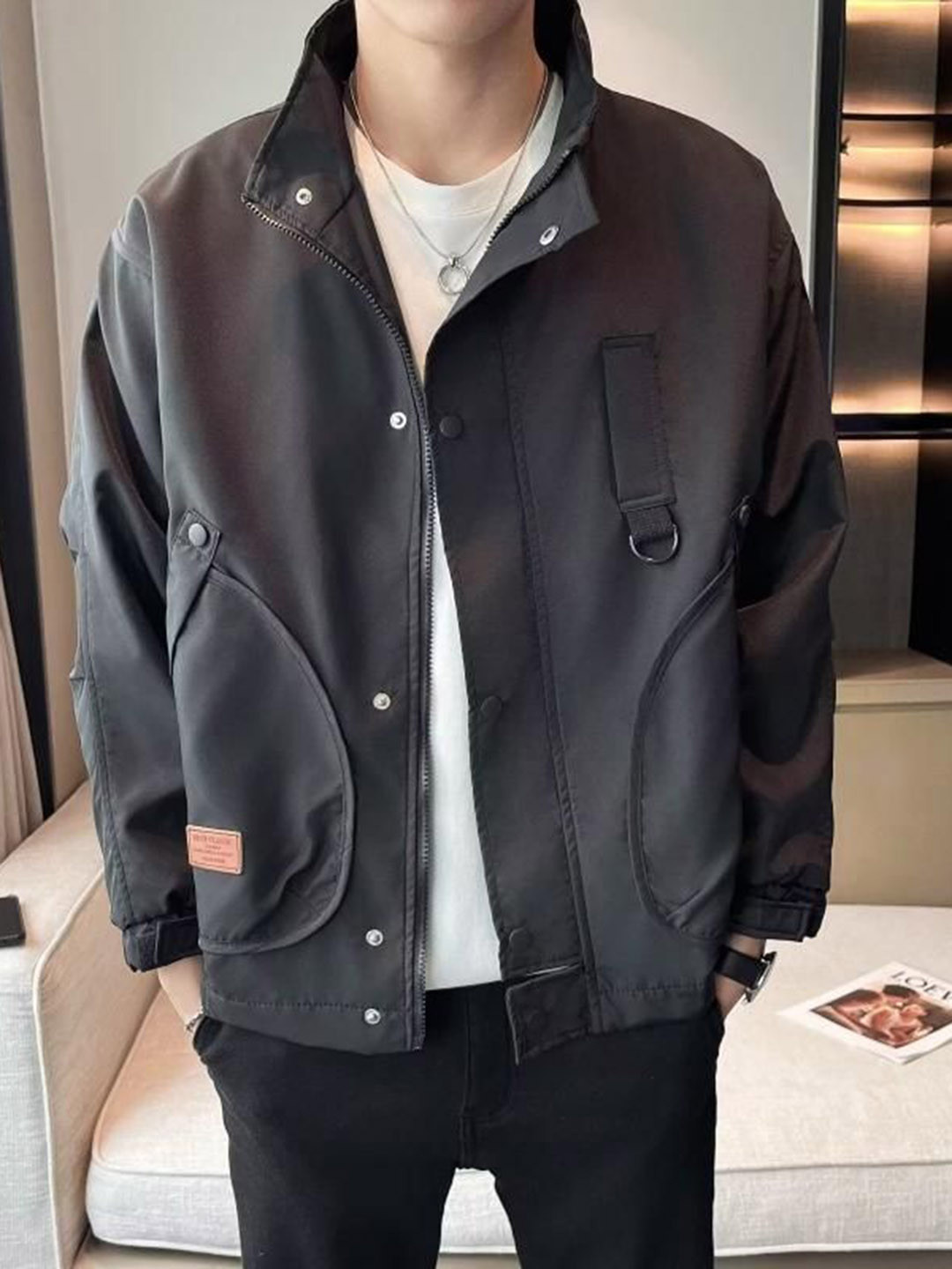 StyleCast Stand Collar Open Front Jacket