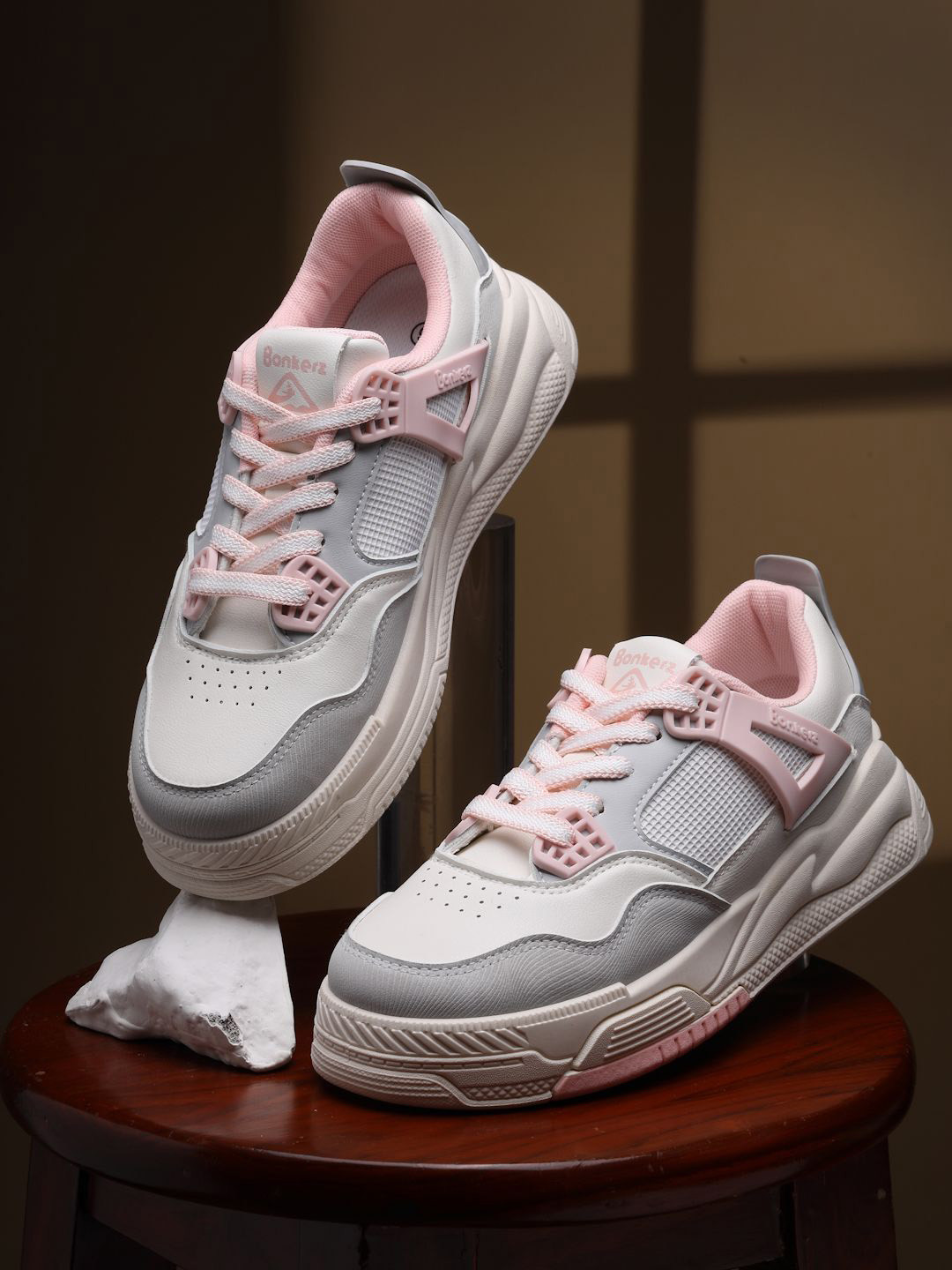 Bonkerz Women Laser Cuts Lace-Ups Round Toe Padded Sneakers